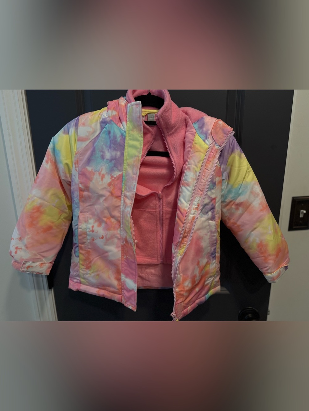 New w/tags Children's Place Kids Tie-Dye Puffer 2 Jackets w/Pink Fleece jacket